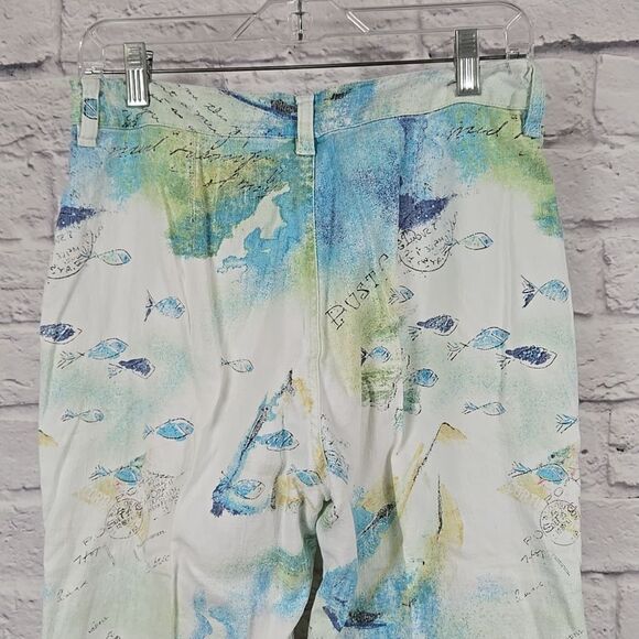 Chico's Linen Blend White Trouser Crop Pant Summer Fish Postcard Lace Up Bottom - Picture 6 of 12